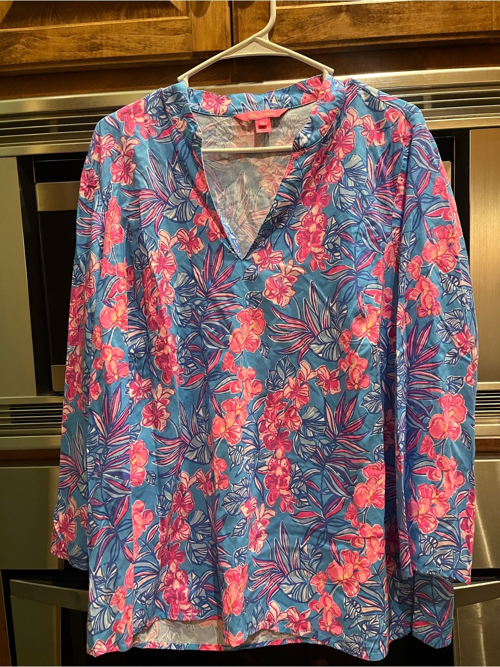 Lilly Pulitzer Women’s Floral V-Neck Long Sleeve Top - Blue & Pink